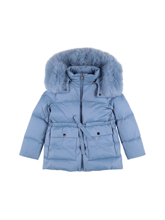 Yves Salomon Enfant: Hooded poly down jacket - Light Blue - kids-girls_0 | Luisa Via Roma