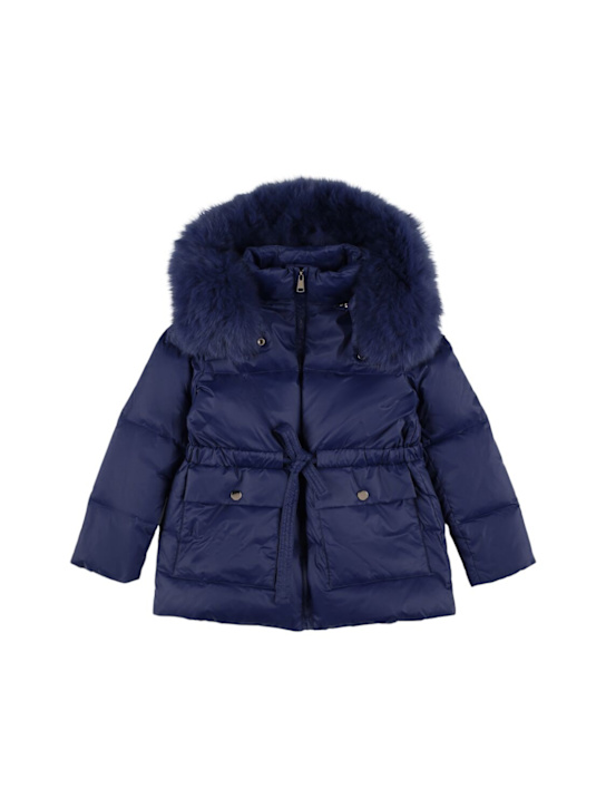 Yves Salomon Enfant: Hooded poly down jacket - Dark Blue - kids-girls_0 | Luisa Via Roma