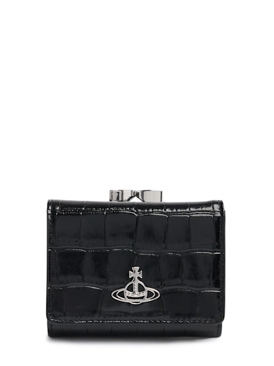 Vivienne Westwood: Small Frame croc embossed leather wallet - Black - women_0 | Luisa Via Roma