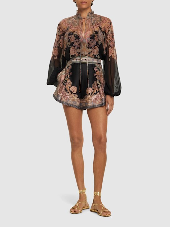 Zimmermann: Illustration silk & cotton shorts - Black/Multi - women_1 | Luisa Via Roma