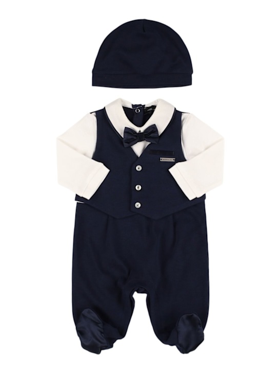 Monnalisa: Cotton interlock romper & hat - kids-boys_0 | Luisa Via Roma