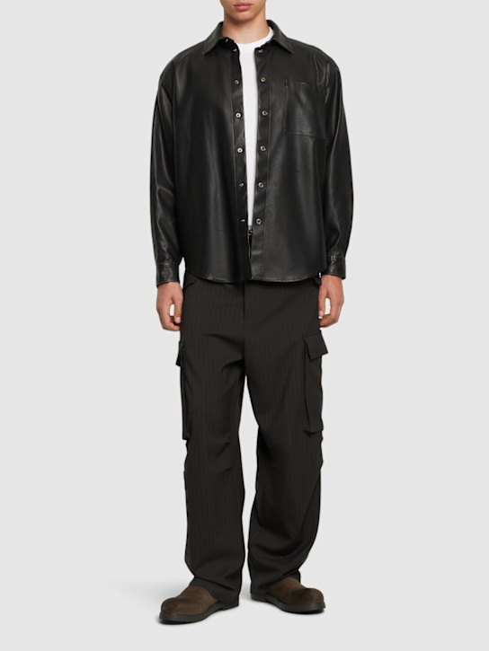 MSGM: Hammered faux leather shirt - Black - men_1 | Luisa Via Roma