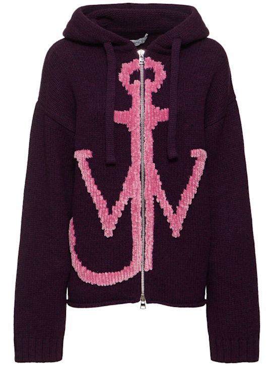 JW Anderson: Anchor intarsia wool knit hoodie - women_0 | Luisa Via Roma