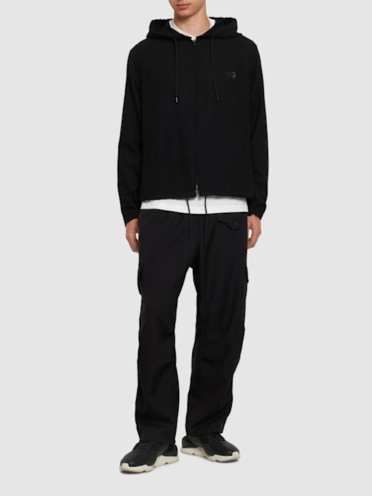 Y-3: Sweat zippé en flanelle de laine à capuche - Noir - men_1 | Luisa Via Roma