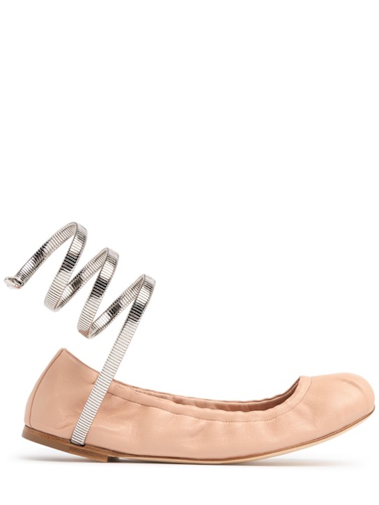 René Caovilla: 10mm Juniper leather ballerina flats - Pink/Silver - women_0 | Luisa Via Roma