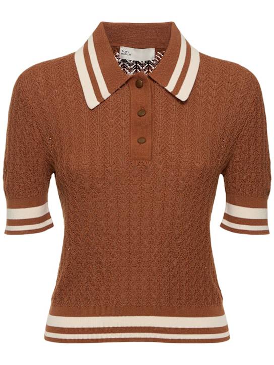 Tory Burch: Retro cotton pointelle polo shirt - women_0 | Luisa Via Roma