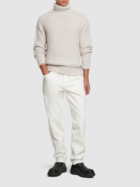 Alphatauri: Maglia collo alto in lana - Off White - men_1 | Luisa Via Roma