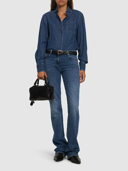 Brunello Cucinelli: 牛仔衬衫 - 蓝色 - women_1 | Luisa Via Roma