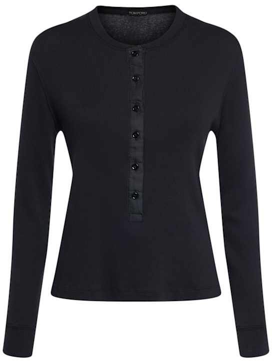 Tom Ford: Cotton blend rib jersey long sleeve top - Black - women_0 | Luisa Via Roma