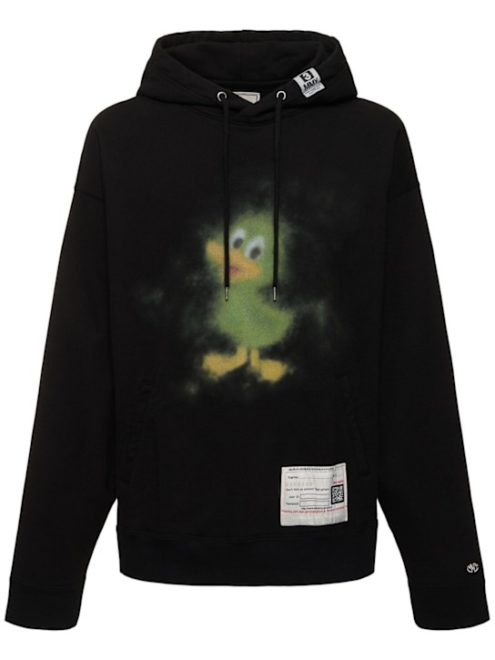 Mihara Yasuhiro: Duck printed cotton jersey hoodie - Black - men_0 | Luisa Via Roma