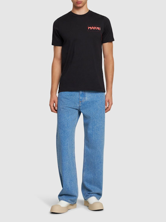 Marni: Plain cotton knit t-shirt - men_1 | Luisa Via Roma