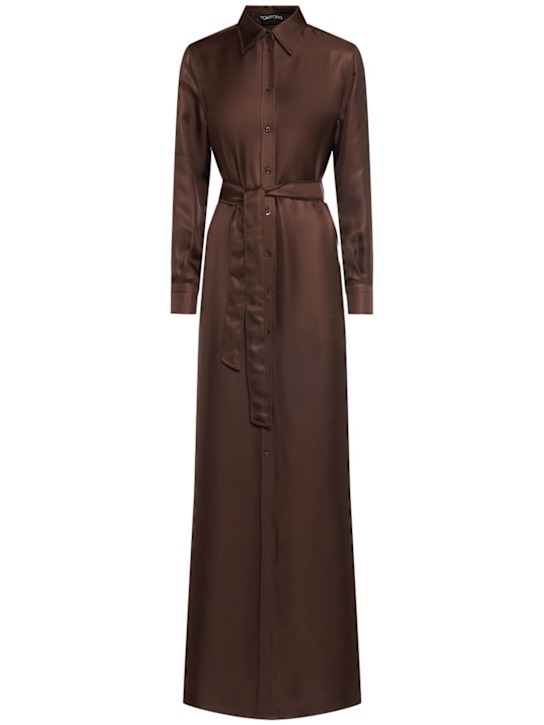 Belted silk twill long shirt dress - Thumbnail 1