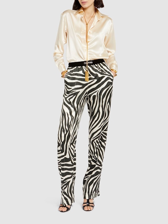 Tom Ford: Printed silk satin pajama pants - Black/White - women_1 | Luisa Via Roma