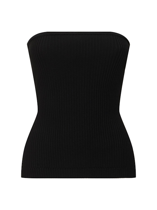 Andreadamo: Ribbed viscose blend knit strapless top - Black - women_0 | Luisa Via Roma