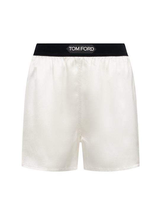 Tom Ford: Logo silk satin mini shorts - Ecru - women_0 | Luisa Via Roma