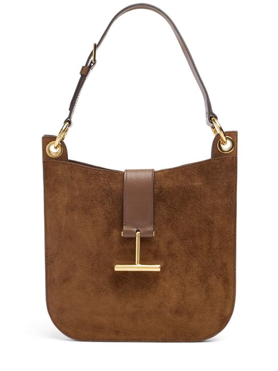 Tom Ford: Small Tara suede crossbody bag - women_0 | Luisa Via Roma