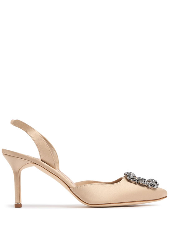 Manolo Blahnik: 70毫米Hangisi绸缎高跟鞋 - 香槟色 - women_0 | Luisa Via Roma