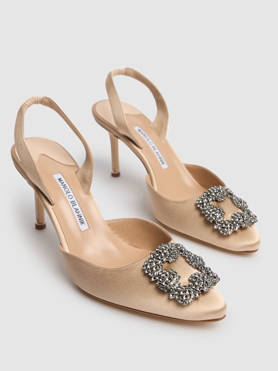 Manolo Blahnik: 70毫米Hangisi绸缎高跟鞋 - 香槟色 - women_2 | Luisa Via Roma