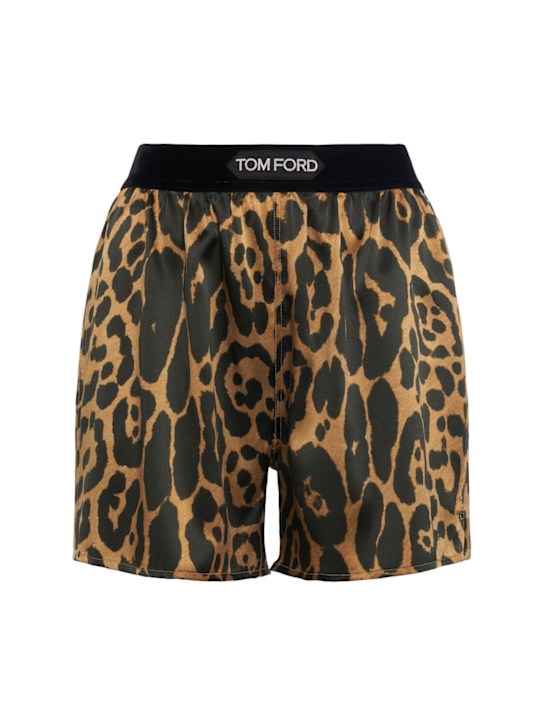 Tom Ford: Leopard print stretch silk satin shorts - women_0 | Luisa Via Roma