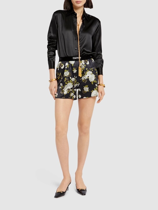 Tom Ford: Floral print stretch silk satin shorts - White/Black - women_1 | Luisa Via Roma