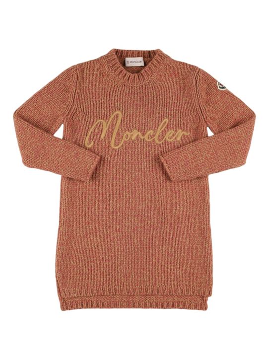 Moncler: Logo virgin wool sweater dress - Pink - kids-girls_0 | Luisa Via Roma