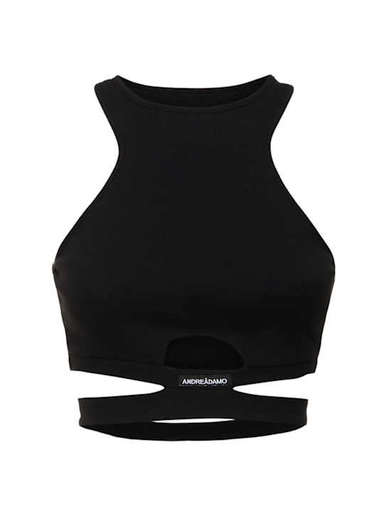 Andreadamo: Ribbed cotton jersey crop top - Black - women_0 | Luisa Via Roma