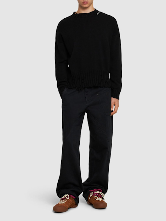 Marni: Logo cotton knit boxy sweater - Black - men_1 | Luisa Via Roma