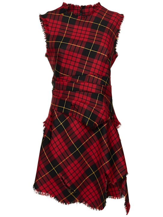 Alexander McQueen: Vestito mini in tartan di lana - Rosso/Nero - women_0 | Luisa Via Roma