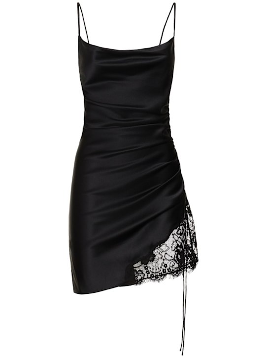 Fleur Du Mal: Ruched silk & lace mini dress - women_0 | Luisa Via Roma