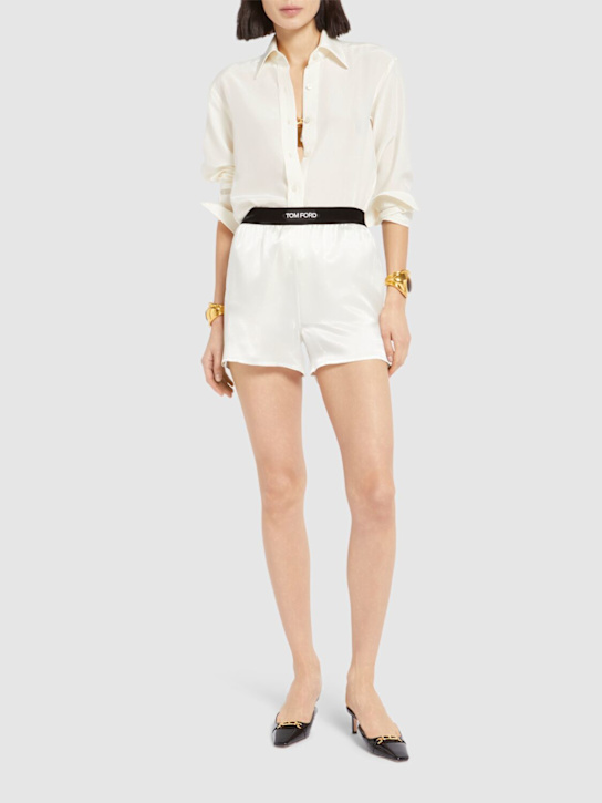 Tom Ford: Logo silk satin mini shorts - Ecru - women_1 | Luisa Via Roma