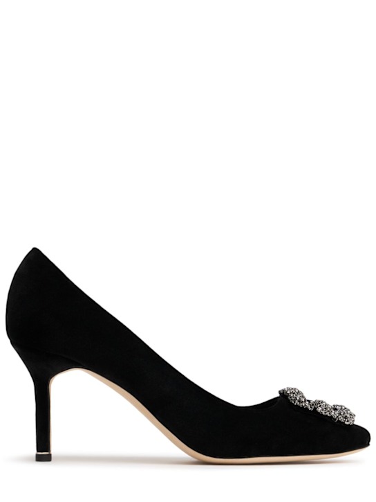 Manolo Blahnik: 70毫米“HANGISI”天鹅绒高跟鞋 - 黑色 - women_0 | Luisa Via Roma
