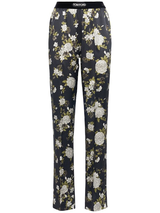 Tom Ford: Floral print stretch silk satin pants - White/Black - women_0 | Luisa Via Roma