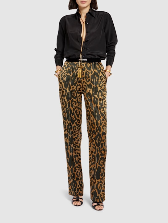 Tom Ford: Leopard print stretch silk satin pants - women_1 | Luisa Via Roma
