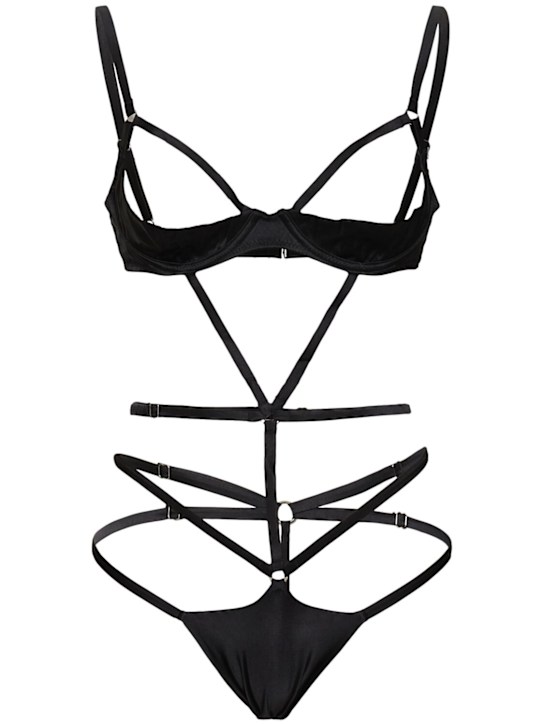 Fleur Du Mal: Strappy Bondage underwire bodysuit - women_0 | Luisa Via Roma