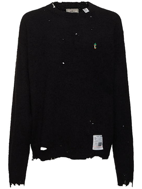 Mihara Yasuhiro: Distressed cotton knit sweater - Black - men_0 | Luisa Via Roma