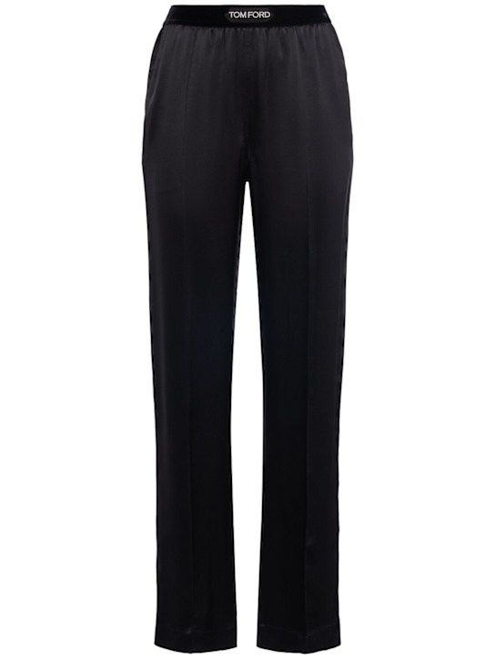 Tom Ford: Logo silk satin pajama pants - Black - women_0 | Luisa Via Roma