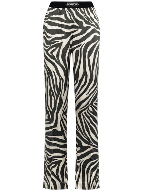 Tom Ford: Printed silk satin pajama pants - Black/White - women_0 | Luisa Via Roma