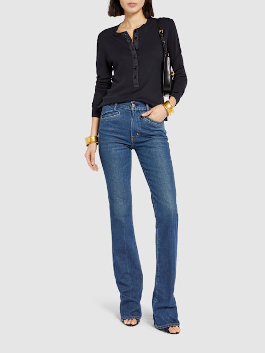 Tom Ford: Cotton blend rib jersey long sleeve top - Black - women_1 | Luisa Via Roma