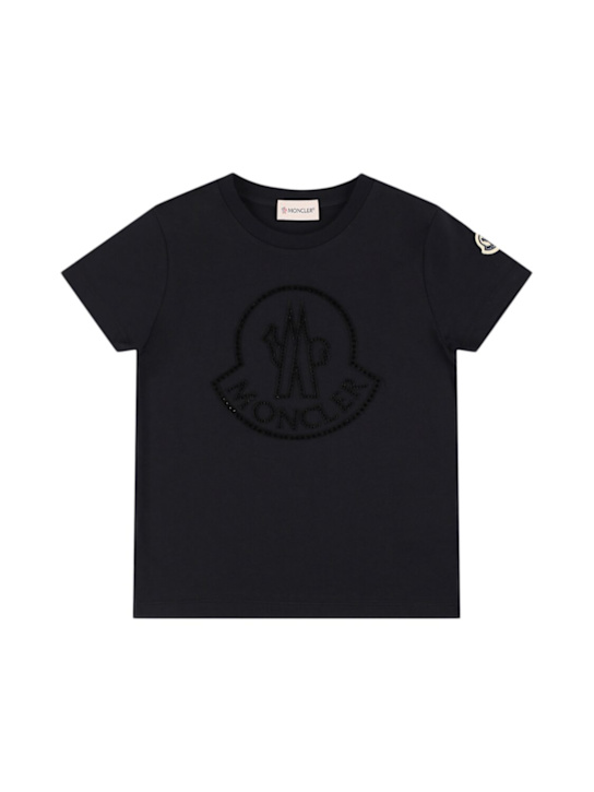 Moncler: Crystal logo cotton t-shirt - kids-girls_0 | Luisa Via Roma
