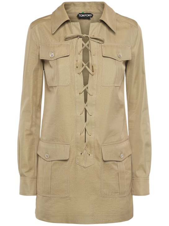 Tom Ford: Cotton & silk twill safari mini dress - Pale Sage - women_0 | Luisa Via Roma