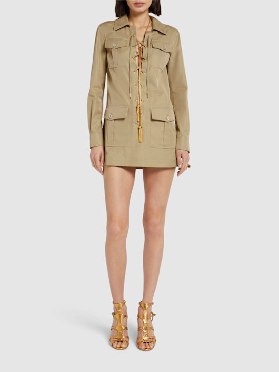 Tom Ford: Cotton & silk twill safari mini dress - Pale Sage - women_1 | Luisa Via Roma