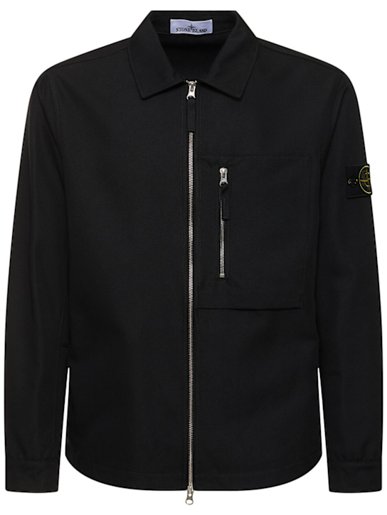 Stone Island: Cotton blend zip overshirt - Black - men_0 | Luisa Via Roma