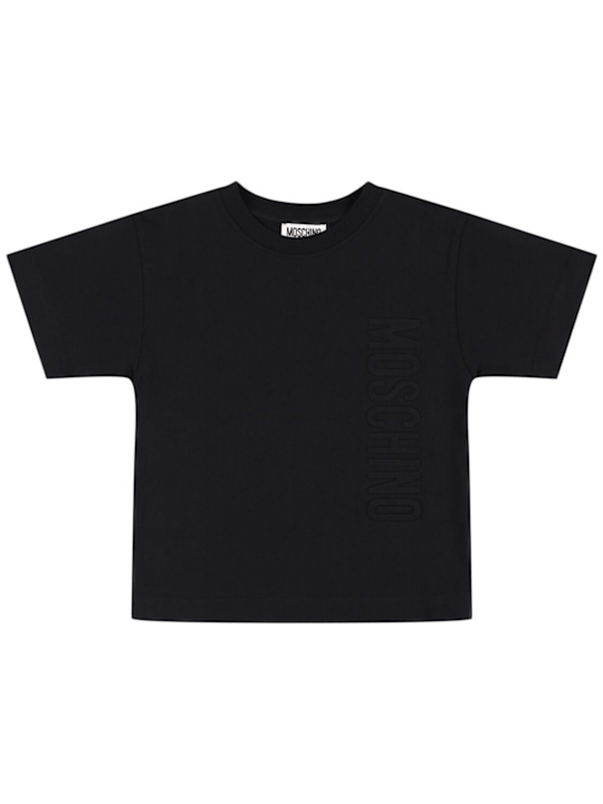 Moschino: Logo embroidery cotton jersey t-shirt - kids-boys_0 | Luisa Via Roma