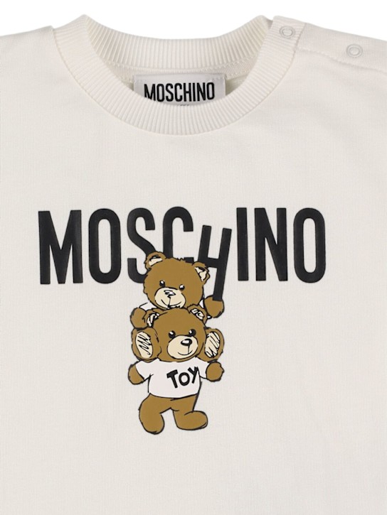 Moschino: Vestito in felpa di cotone con stampa - Off-White - kids-girls_1 | Luisa Via Roma