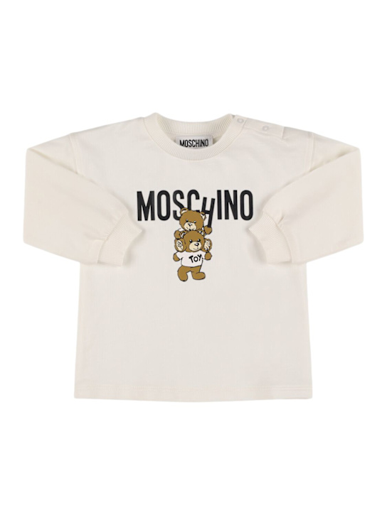 Moschino: Vestito in felpa di cotone con stampa - Off-White - kids-girls_0 | Luisa Via Roma