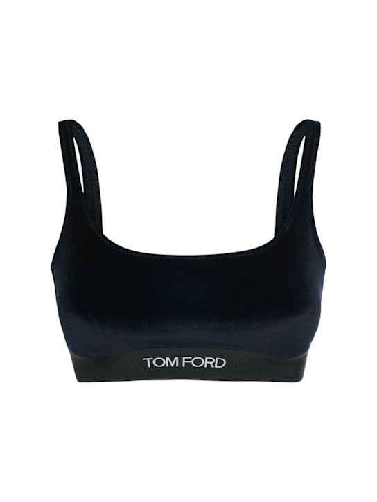 Tom Ford: Logo stretch velvet bra - Black - women_0 | Luisa Via Roma