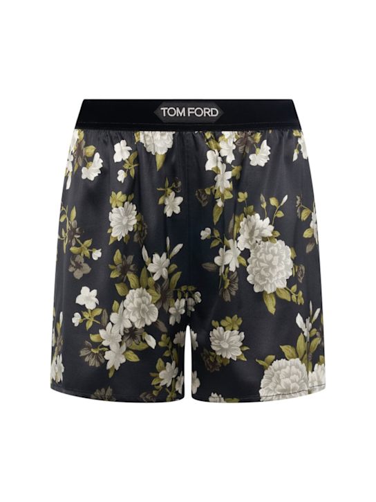 Tom Ford: Floral print stretch silk satin shorts - White/Black - women_0 | Luisa Via Roma