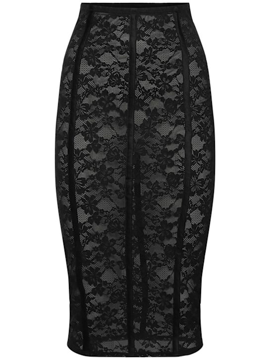 Fleur Du Mal: Le Stretch lace midi pencil skirt - women_0 | Luisa Via Roma