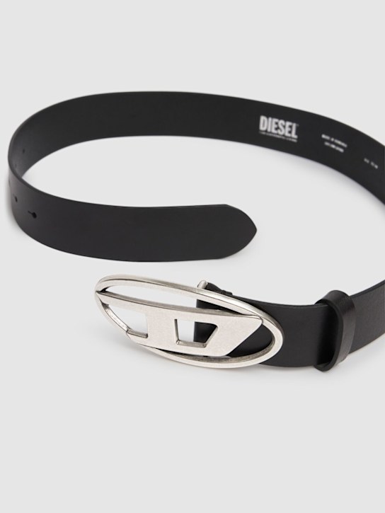 Diesel: 4cm D leather buckle belt - Black - men_2 | Luisa Via Roma