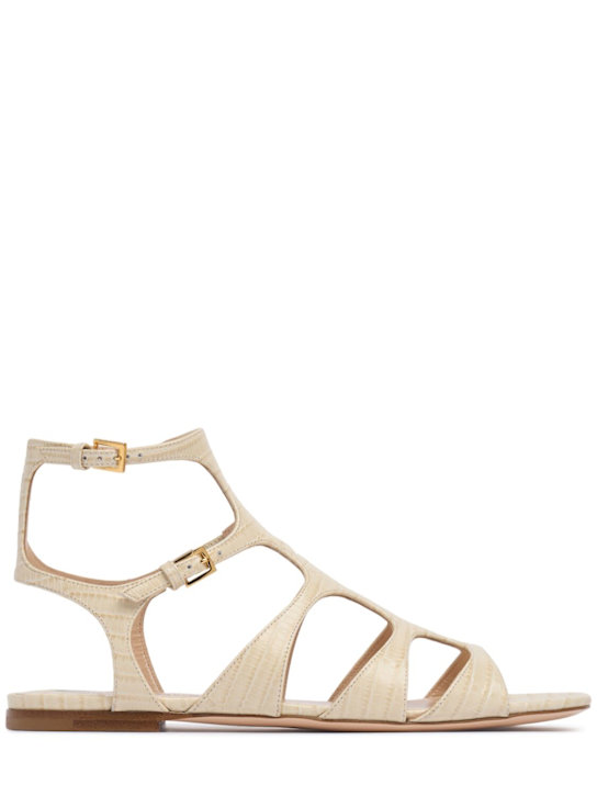 Tom Ford: 5mm Tejus croc embossed flat sandals - women_0 | Luisa Via Roma